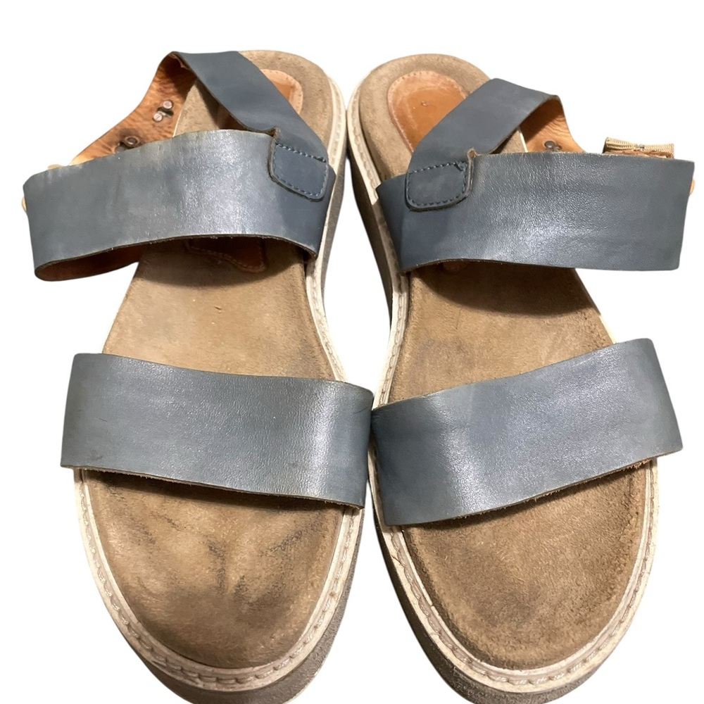 Aquatalia Ash Blue Leather Ankle Strap Wedge Sandal Women's Size 9‎ Comfortable - Picture 5 of 16